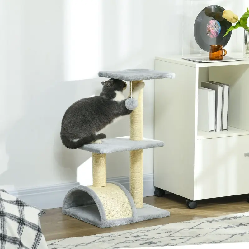 Pawhut Unisex Grey 72Cm Cat Tree Tower For Indoor Cats W/ Sisal Scratching Post, Pad