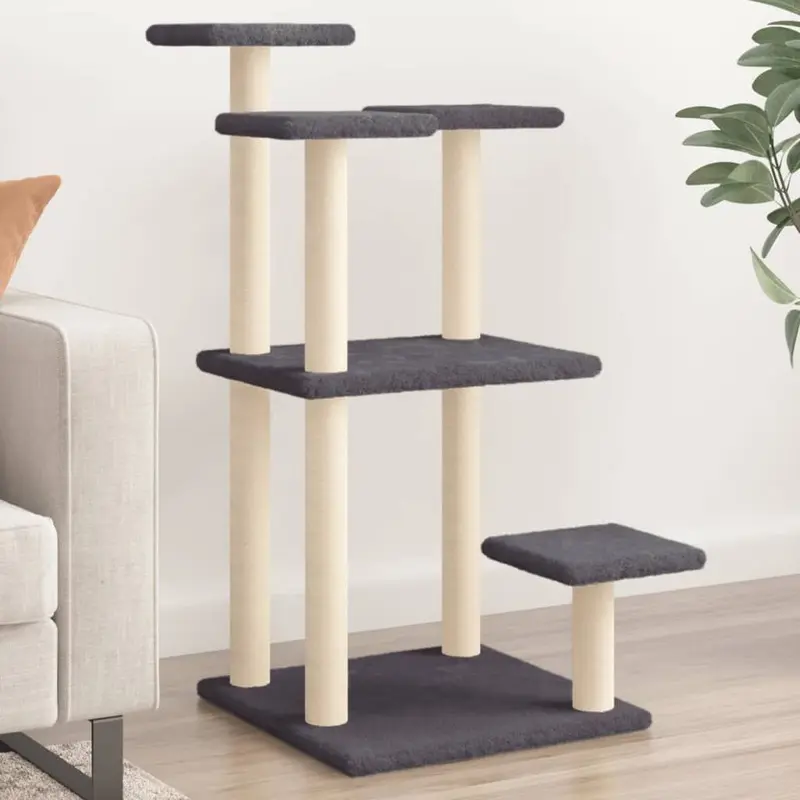 Berkfield Home Unisex Grey Cat Scratching Posts With Platforms Dark 98.5 Cm