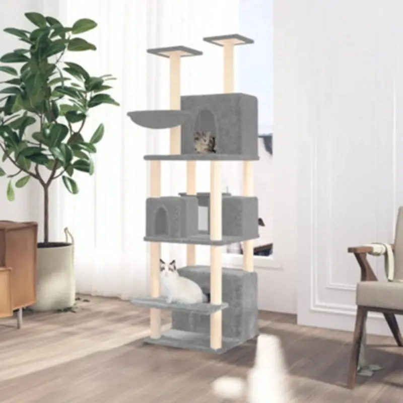 Walplus Cat Tree With Sisal Scratching Posts 180 Cm Light/Grey
