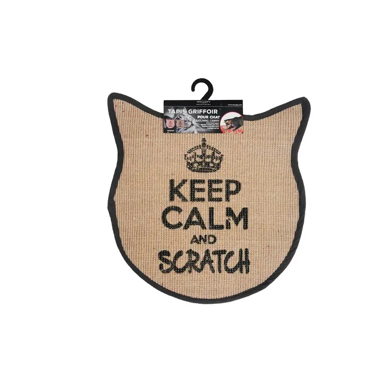 Wouapy Cat Head scratching mats in sisal, design scratcher with grey writing,