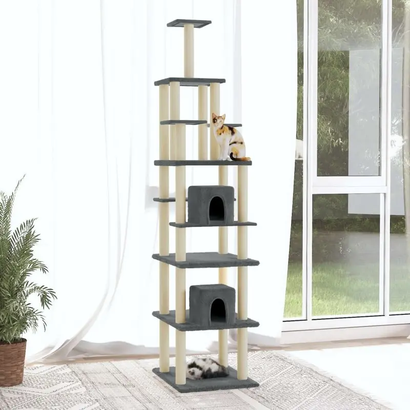 Berkfield Home Unisex Grey Cat Tree With Sisal Scratching Posts Dark 216 Cm