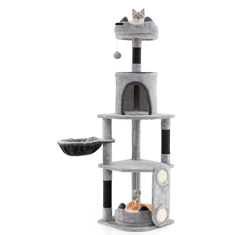 New Costway Tall Cat Tree Indoor Cats Multi-Level Cat Tower With Condo- Grey Large