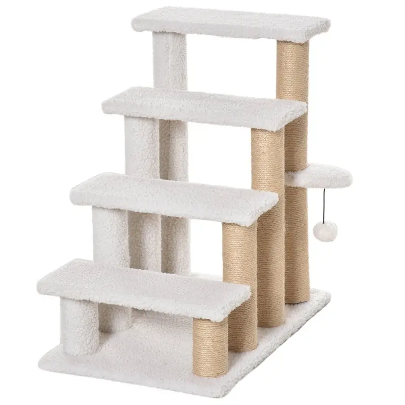 PawHut Pet Stair with 4-step Climb Ladder - Scratching Posts - White  | TJ Hughes