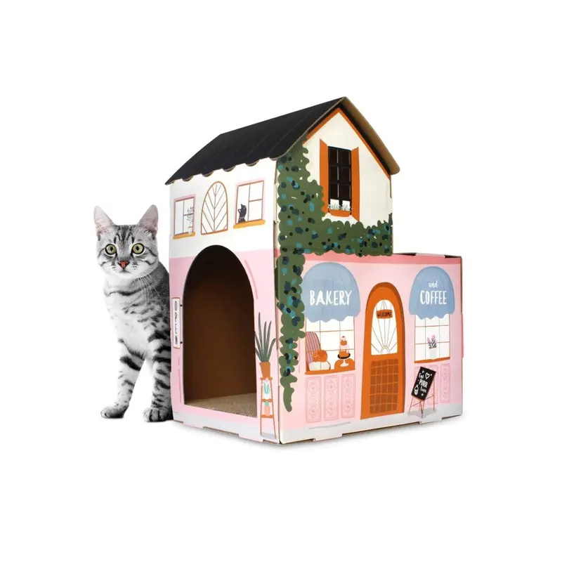 American Cat Club Cat House With Scratcher & Catnip Included - Coffee House