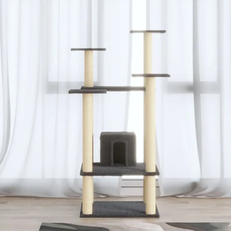 Berkfield Home Unisex Grey Cat Tree With Sisal Scratching Posts Dark 110 Cm