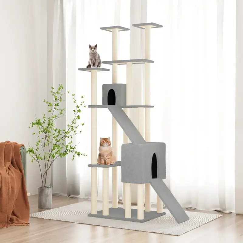 Berkfield Home Unisex Grey Cat Tree With Sisal Scratching Posts Light 190 Cm