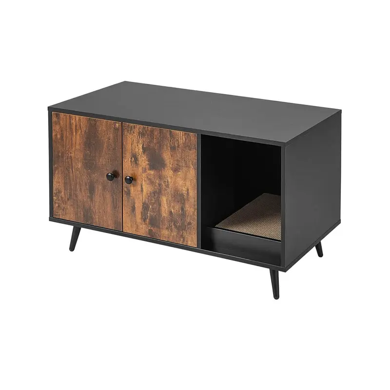 Costway Black Modern Cat Litter Box Enclosure With Double Door Cabinet