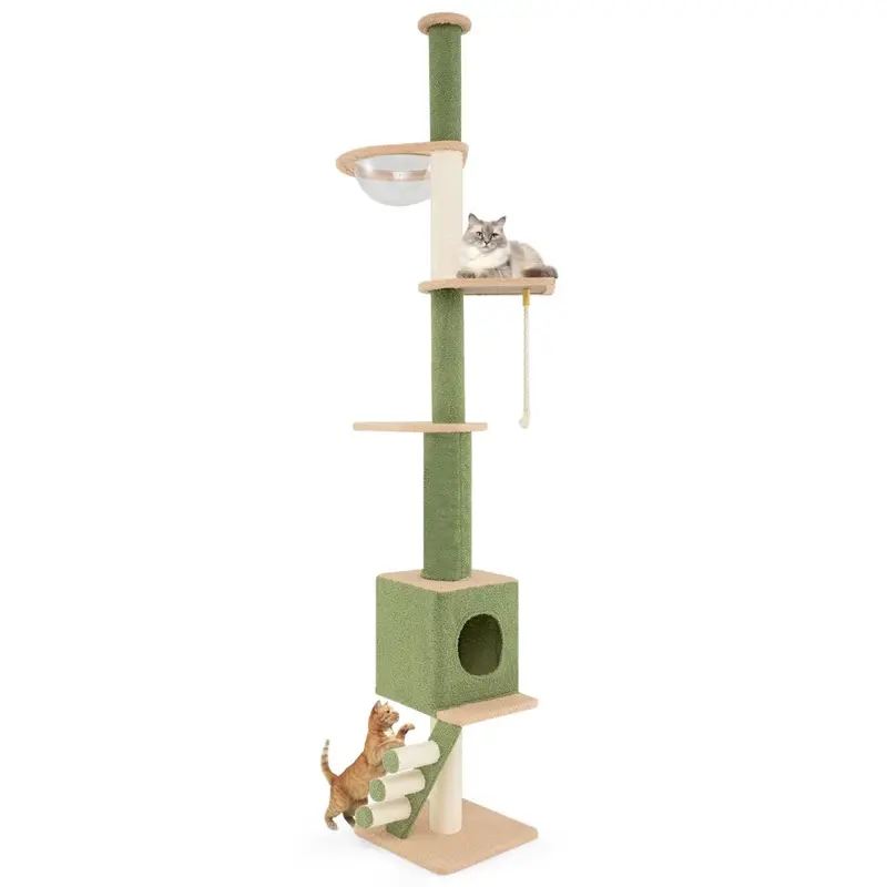 New Costway Floor To Ceiling Cat Tree 218-270 Cm Adjustable Height Indoor Cat Tower
