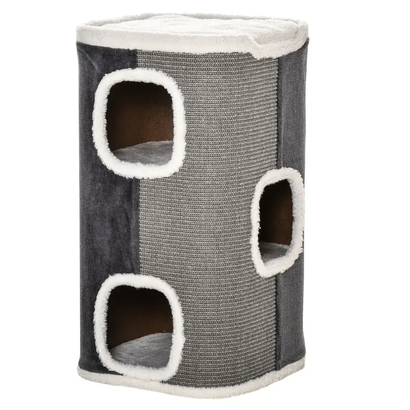 PawHut Sisal Cat Barrel with Soft Plush & Lamb Fleece Grey   Aosom UK