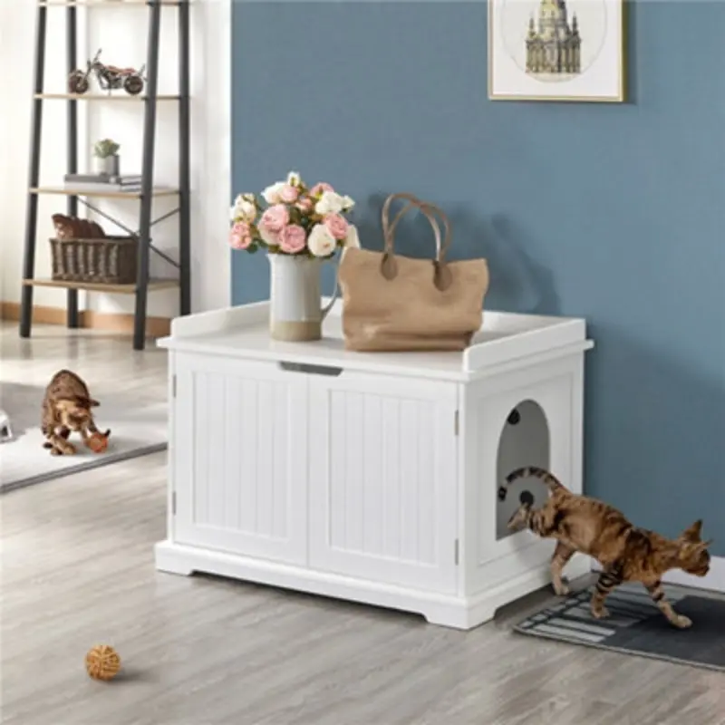 Yaheetech Wooden Pet Litter Box Furniturewith Storage White