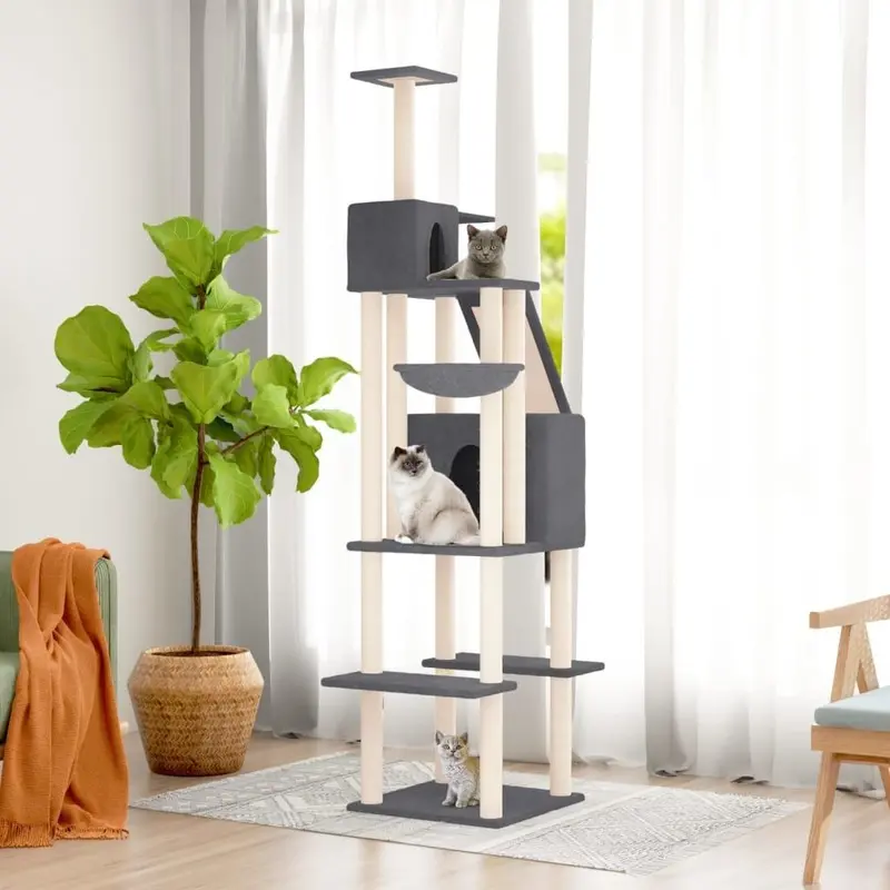Berkfield Home Unisex Grey Cat Tree With Sisal Scratching Posts Dark 201 Cm