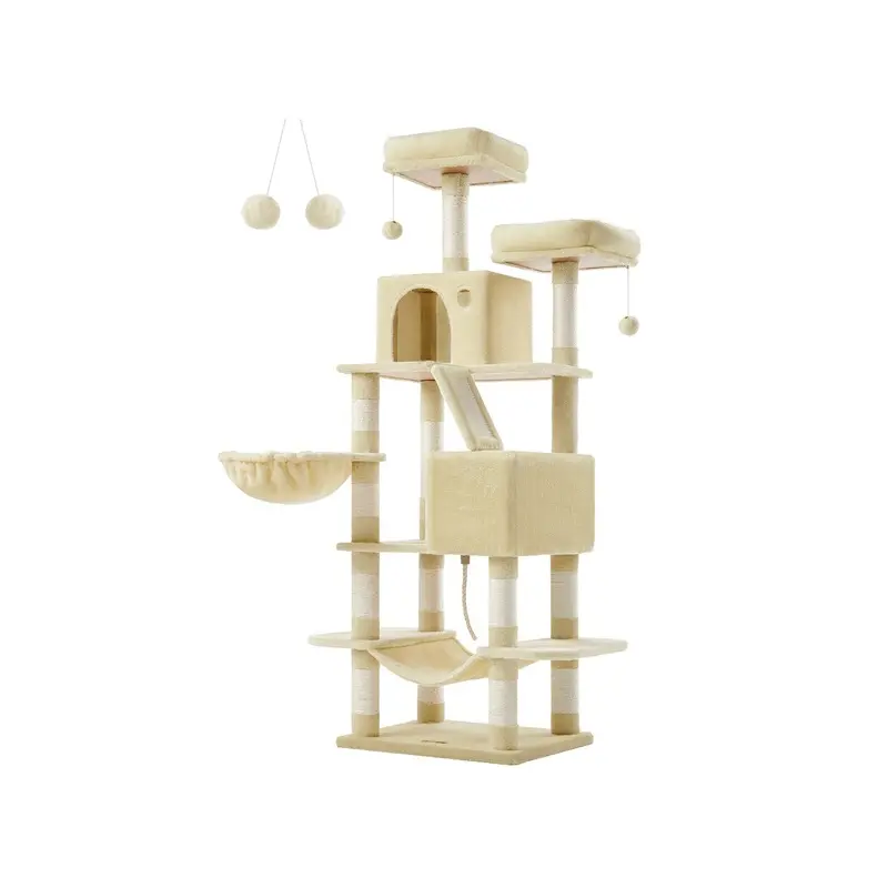 Tall Cat Tree Activity Centre with 13 Scratching Posts, Beige / L(55 x 45 x 168 cm)