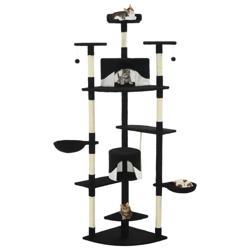 Vidaxl Black/White Cat Tree With Sisal Scratching Posts And Playhouse 203Cm
