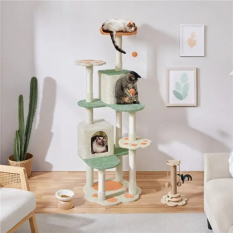 Yaheetech 165Cm Multilevel Cat Tree Plush Cat Tower Medium Beige