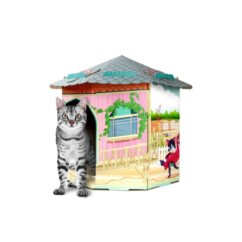 American Cat Club Cat House With Scratcher & Catnip Included - Beach Cottage
