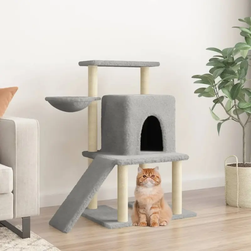 Berkfield Home Unisex Grey Cat Tree With Sisal Scratching Posts Light 96.5 Cm
