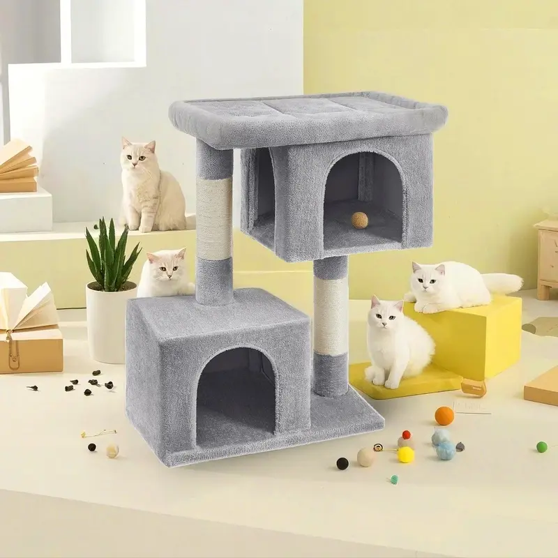 Cat Tree, Cat Tower, with Large Cat Perch, Light Grey / 68 x 48 x 101 cm