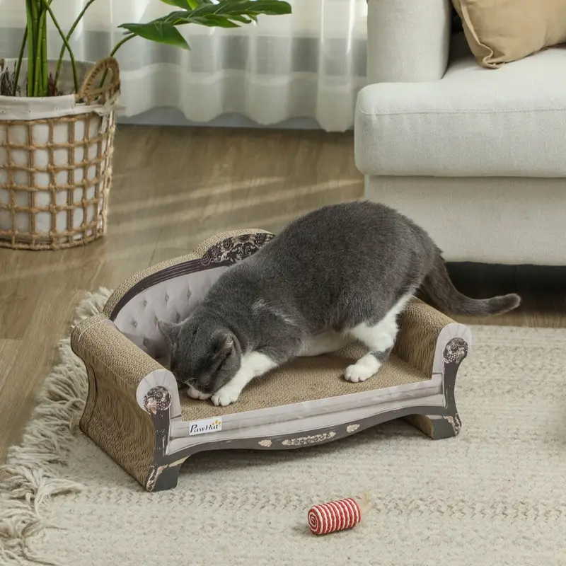Pawhut Brown Cat Scratching Board 2-In-1 Cardboard Lounge With Catnip,