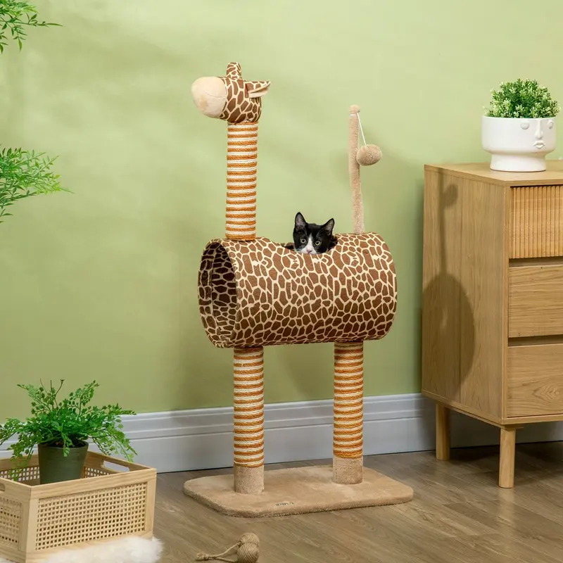 Pawhut Cute Giraffe Kitten Cat Tree With Scratching Posts Beige