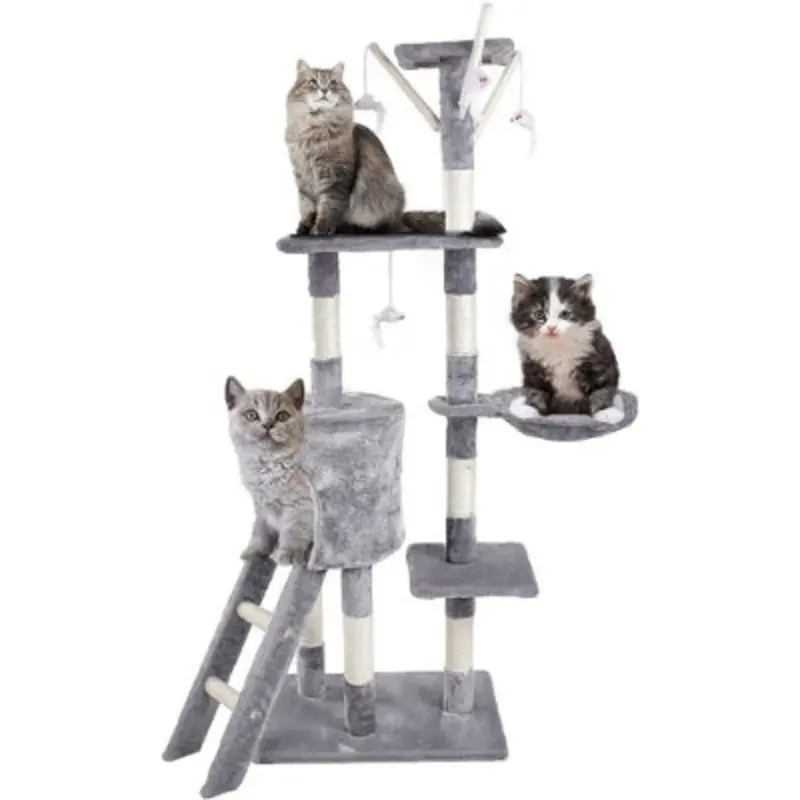 B&Q Grey 140Cm Cat Tree Tower Tall Cat Scratching Post For Indoor Cats & Kittens Large