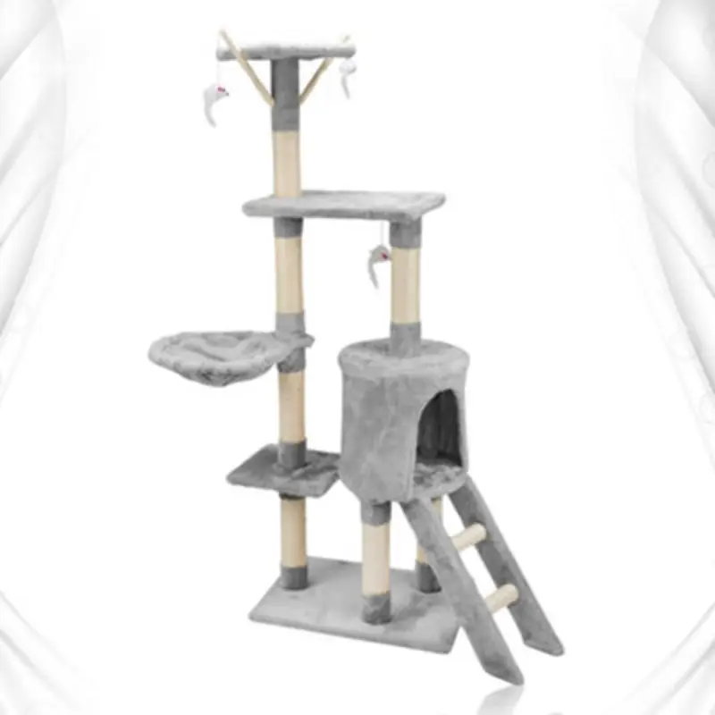 B&Q Grey Cat Tree House Outdoor Cat Tower Climbing Tree Indoor Cat Towers 138Cm