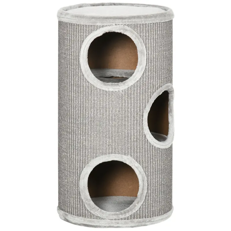 PawHut Cat Climbing Frame - Covered with Sisal - Cosy Platform - Light Grey  | TJ Hughes