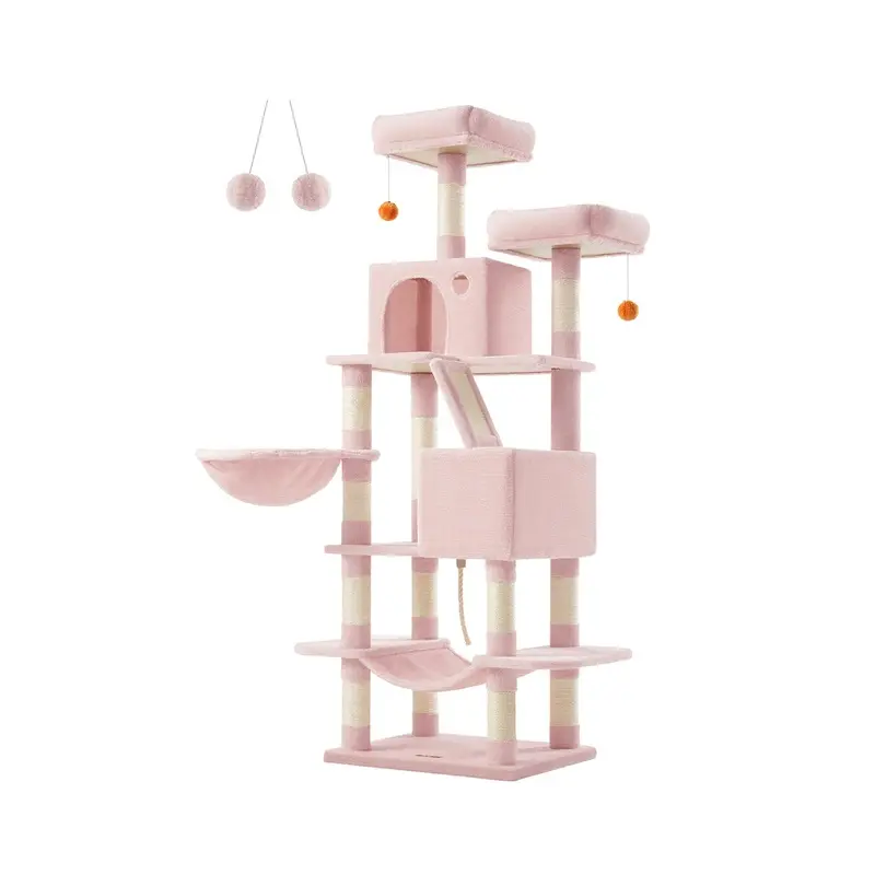 Tall Cat Tree Activity Centre with 13 Scratching Posts, Jelly Pink / L(55 x 45 x 168 cm)