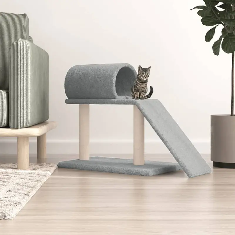 Berkfield Home Unisex Grey Cat Scratching Posts With Tunnel And Ladder Light 55.5 Cm