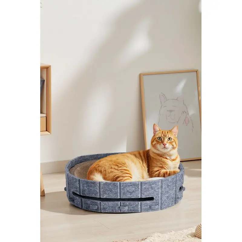 Living And Home Unisex Brown Oval Cat Scratching Board With Built-In Bell Ball Toy