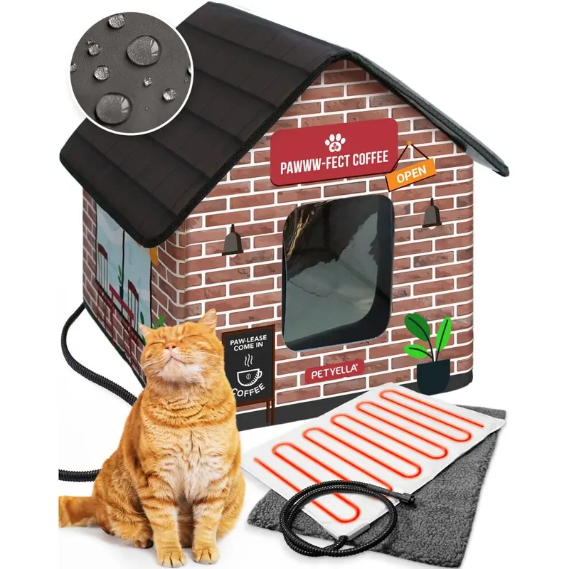 P Tyelle Weatherproof Outdoor Cat Shelter - Heated Cat House For Outside - Waterproof