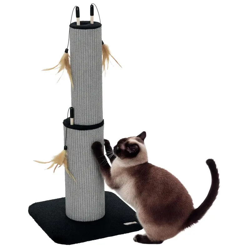 PawHut 78cm Tall Cat Scratching Post with 3 Toy Feathers, Black