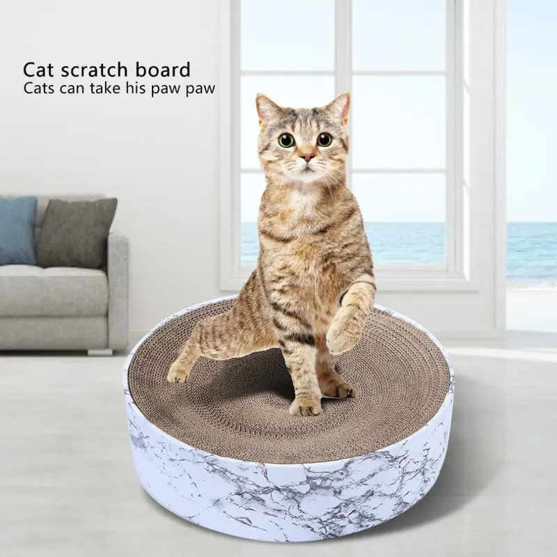 Pet Round Scratcher Bowl Corrugated Paper Cat Sleeping Nest Toys Marble Type Size 1