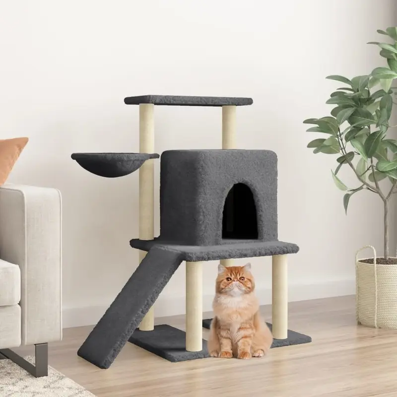 Berkfield Home Unisex Grey Cat Tree With Sisal Scratching Posts Dark 96.5 Cm