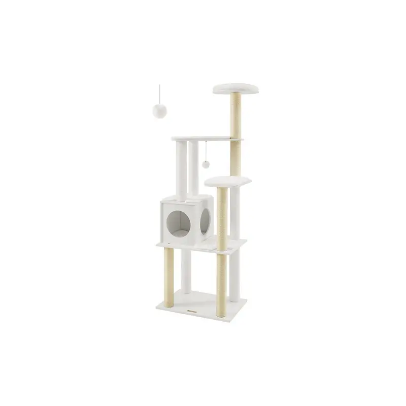 Cat Tower with Scratching Posts Padded Perches, Cloud White