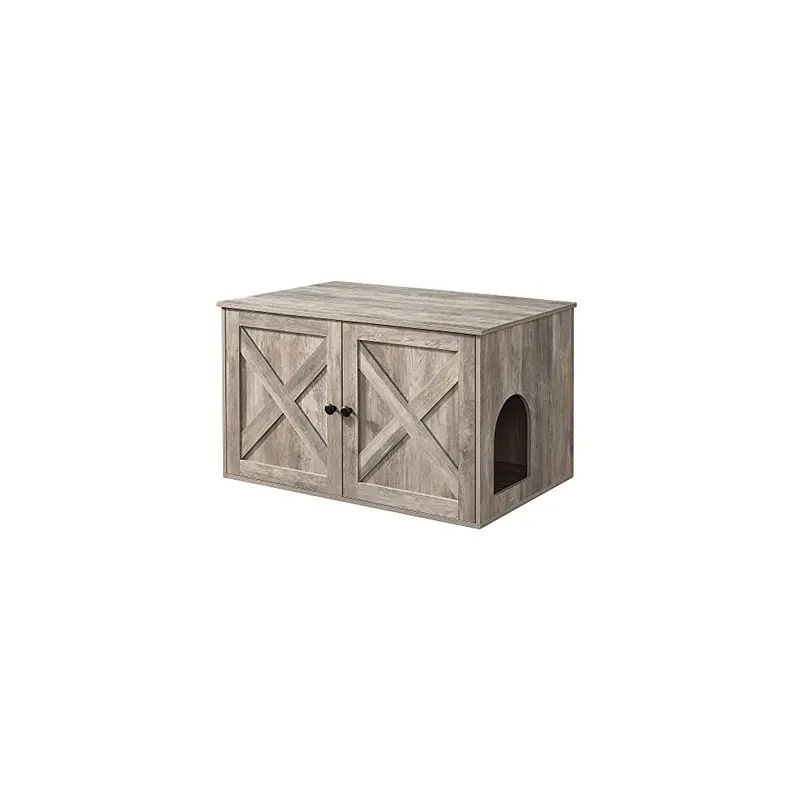 Pricenet Rustic Cat Litter Box With Chic Barn Doors & Privacy