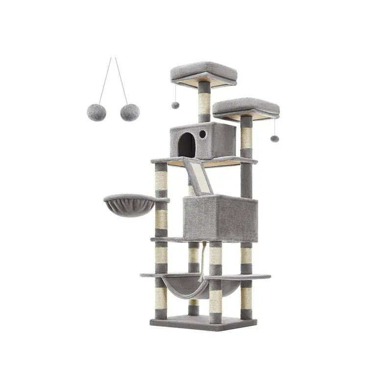 Tall Cat Tree Activity Centre with 13 Scratching Posts, Light Grey / L (55 x 45 x 168 cm)