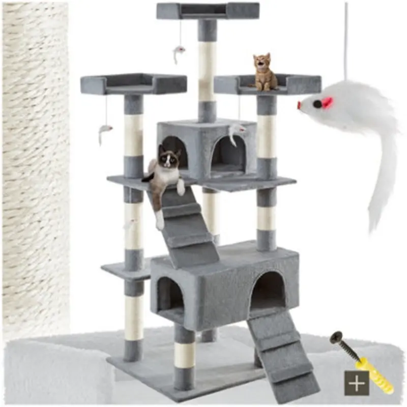 Tectake Cat Tree Barney - 170 Cm, Sisal Cat Scratching Posts - Grey