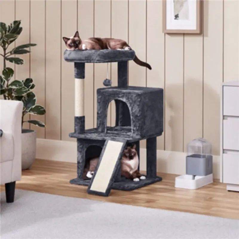 Yaheetech Dark/Grey Cat Tree Tower With Condos And Perches 92Cm