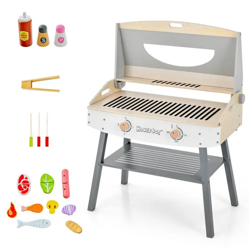 Casart Kids Barbecue Grill Playset Wooden Kitchen Playset Cooking Gift For 3+ Size 3