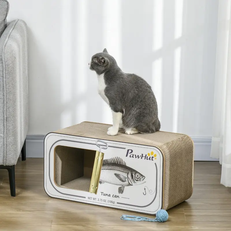 Pawhut 2 In 1 Cat Scratching Board Cardboard Cat House With Catnip Cream