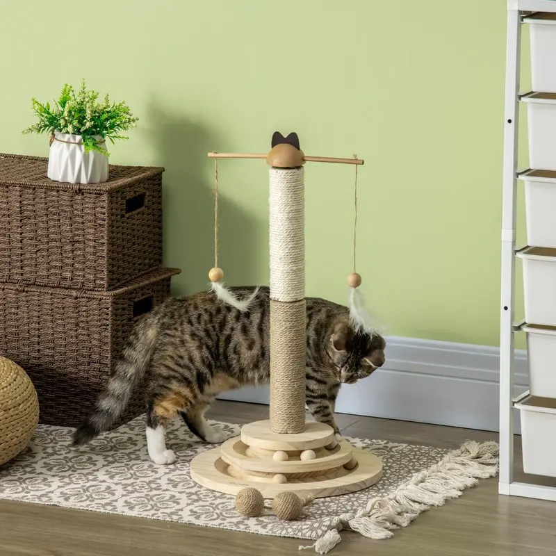 Pawhut Unisex Brown 56Cm Cat Tree With Turntable Interactive Toy Ball, Jute