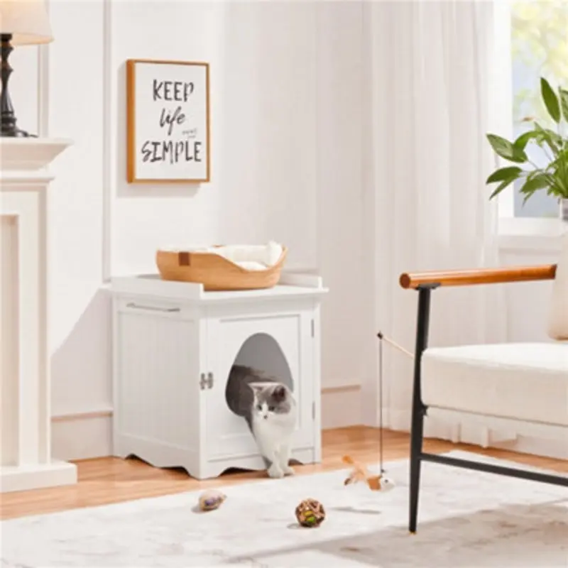 Yaheetech Multi-Purpose Indoor Wooden Cat Litter Box Furniture Enclosure White