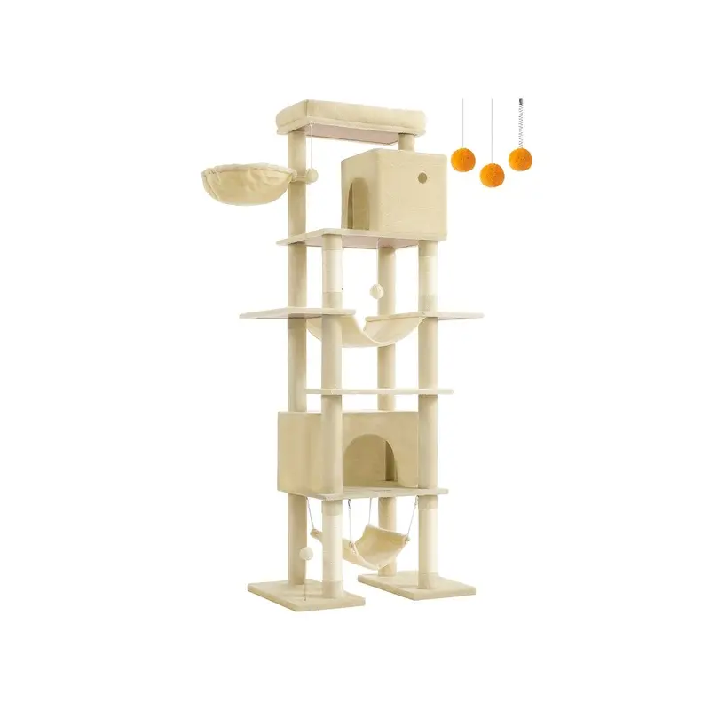 201 cm Tall Cat Tree XXL Large with Scratching Posts, Beige