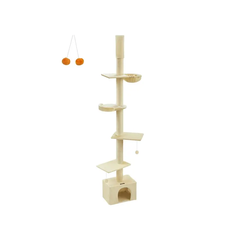 231-291 cm Floor to Ceiling Cat Tree for Indoor Cats, Beige