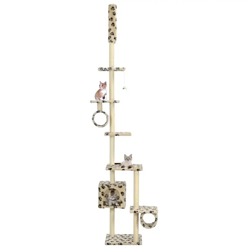 Berkfield Home Unisex Beige Cat Tree With Sisal Scratching Posts 260 Cm Paw Prints