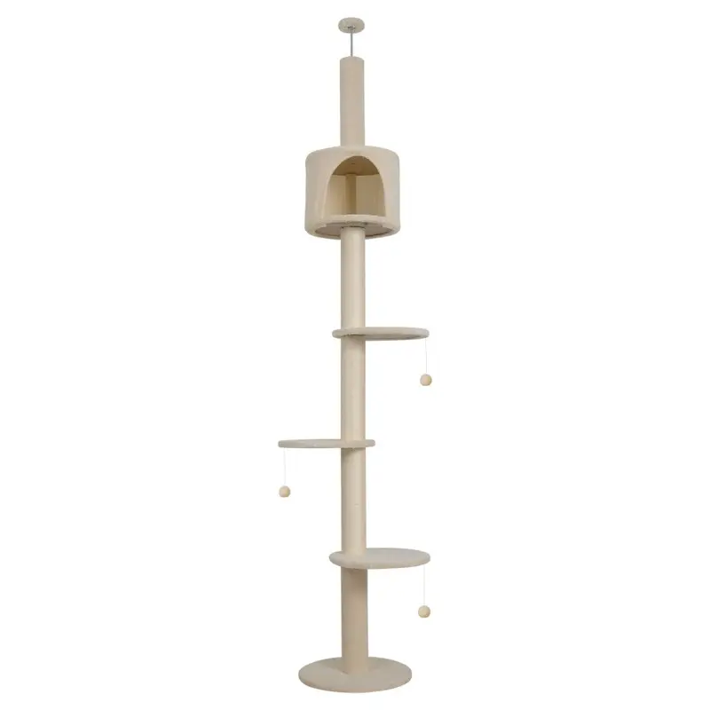 Elecwish Beige (Beige) 4-Tier Cat Tree Floor To Ceiling Climbing Tower Size 4