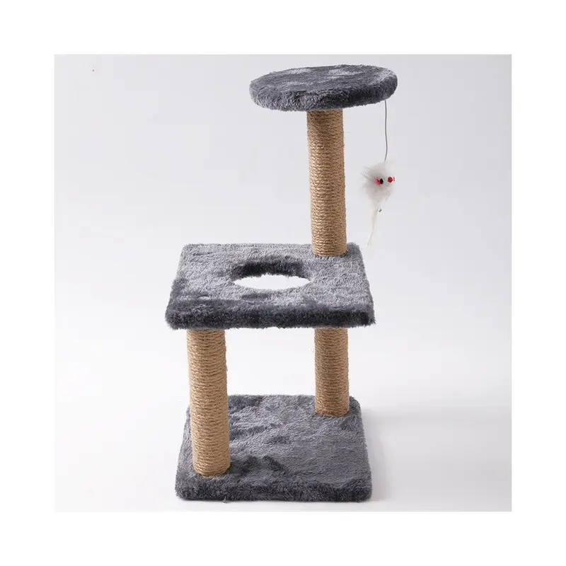 (JuteGrey) Sisal Threestory Column Cat Self Hi Toy For Pet And Exercise Entertainment