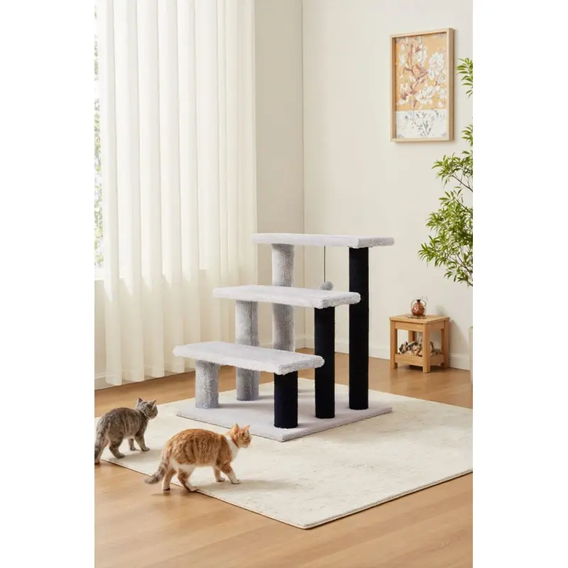 Living And Home Unisex Grey Pet Stairs Cat Tree With 3-Step Climb Ladder