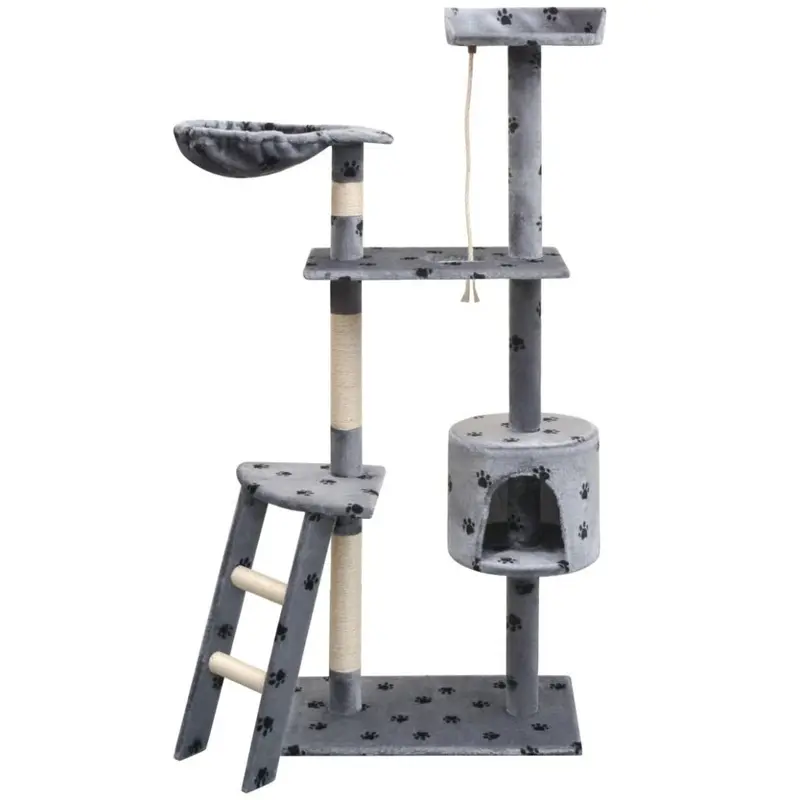 Vidaxl Grey Cat Tree With Sisal Scratching Posts 150 Cm Paw Prints Play Tower