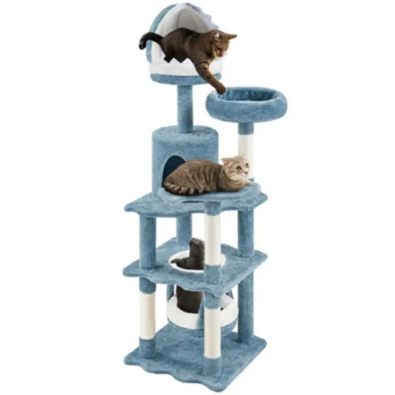 Yaheetech Blue Ocean-Themed Cat Tower With Perches, Hammock 155Cm